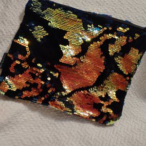 Style lab iridescent sparkling sequins makeup organizing travel zipper bag